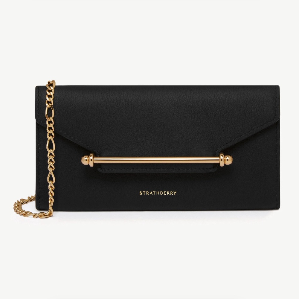 Strathberry Multrees Chain Wallet Black Leather NWT